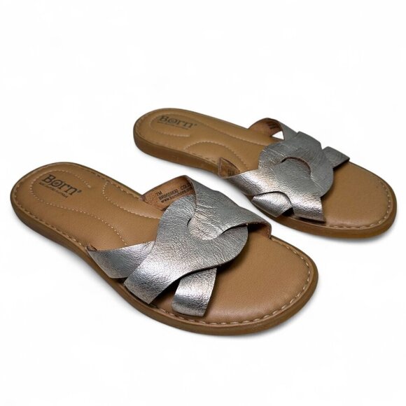 BORN Metallic Isabella Leather Slide Sandal - Light Gold, Sz 7, NWOB - Picture 2 of 12